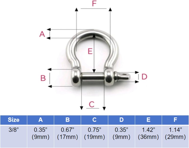 ALLZSMOOTHLY Bow Shackle 1/4 '', 5/16'',3/8'',high-Strength Carbon Steel Bow Shackle, Screw Pin Anchor Shackle,Suitable for Camping and Hiking - Image 2